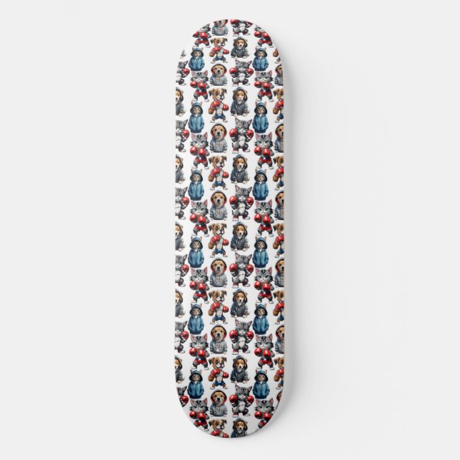 Funny Boxing Cat Dog Design Skateboard (Vorderseite)