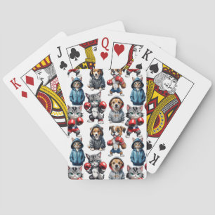 Funny Boxing Cat Dog Design Spielkarten