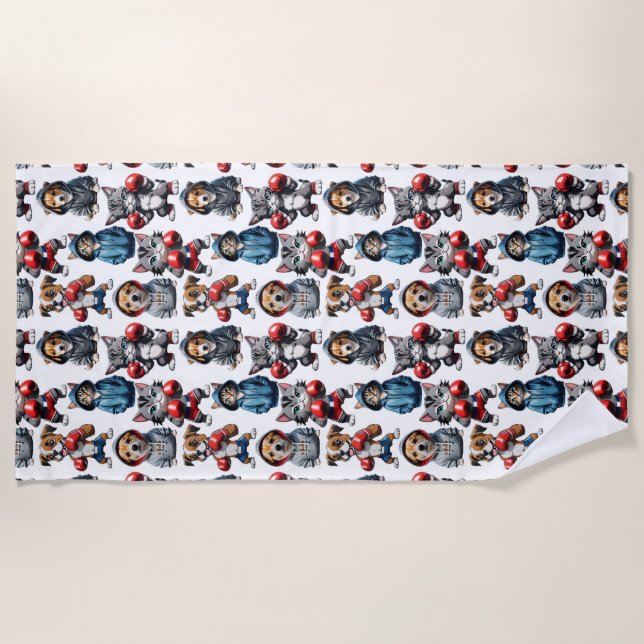 Funny Boxing Cat Dog Design Strandtuch (Vorderseite)