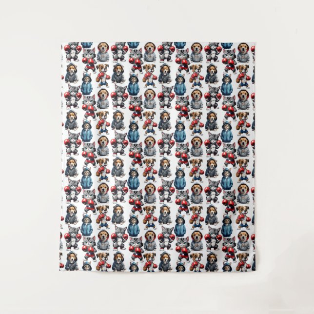 Funny Boxing Cat Dog Design Wandteppich (Vorderseite)