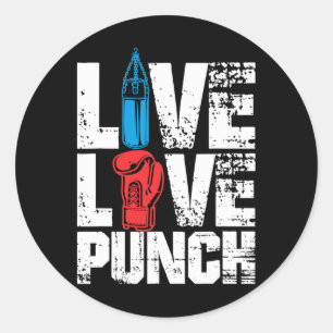Funny Boxing Glove T-Shirt Live Liebe Punch Runder Aufkleber