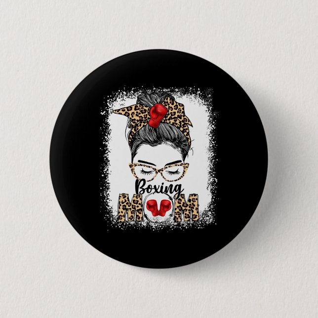 Funny Boxing Gloves Messy Bun Boxing Mama Button (Vorderseite)