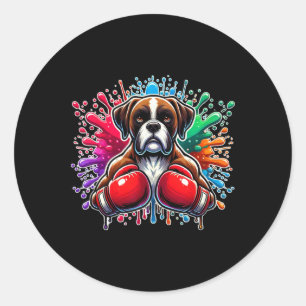 Funny Boxing Kickboxing Lover Boxer Dog Paint Spla Runder Aufkleber