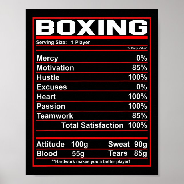 Funny Boxing Nutrition Facts Boxer Poster (Vorne)