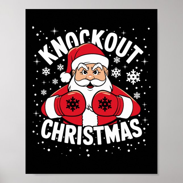 Funny Boxing Player Xmas Lights Weihnachtsmann Chr Poster (Vorne)
