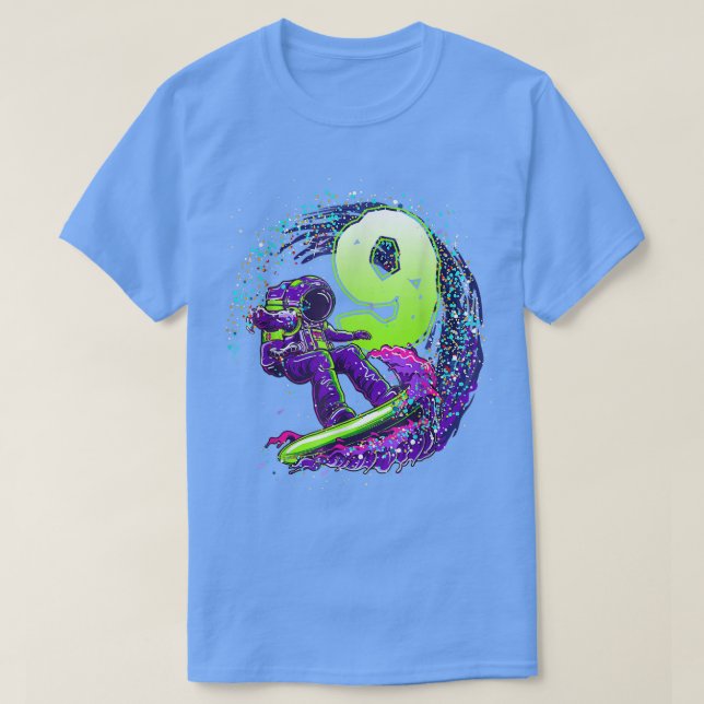 Funny Boy 9th Birthday Astronaut Outer Space Surfe T-Shirt (Design vorne)