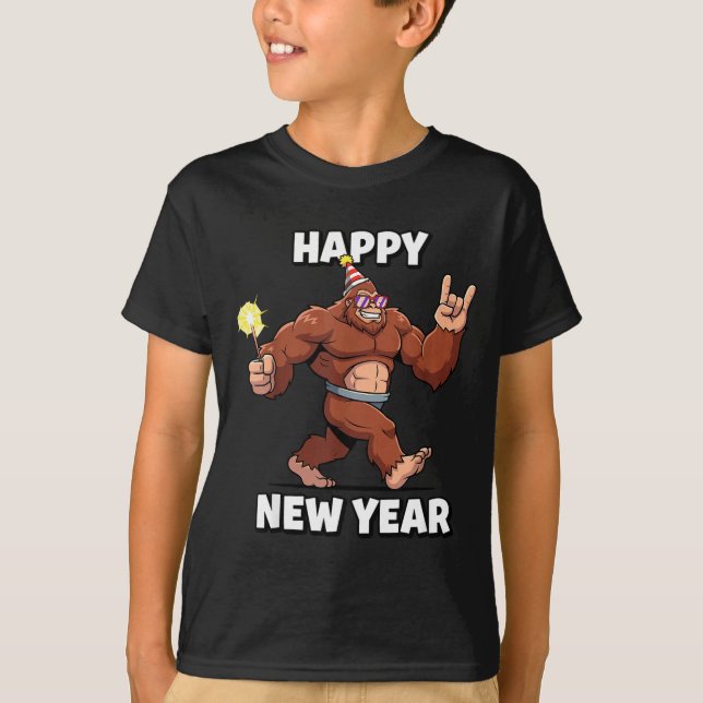 Funny Boys Nye Outfit, Mens Fireworks Bigfoot Happ T-Shirt (Vorderseite)