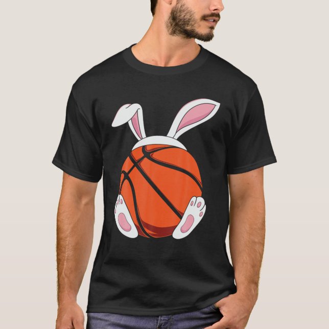 Funny Boys Teens Men Happy Easter Basketball Bunny T-Shirt (Vorderseite)