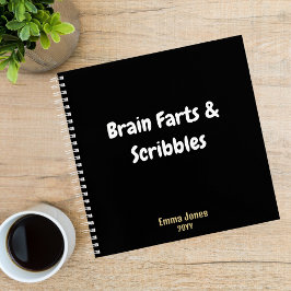 Funny "Brain Furzen & Scribbles" Black Monogram Notizbuch
