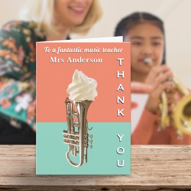 Funny Brass Teacher Ice Cream Cornet Vielen Dank Karte (A funny 'Thank You' card for a music teacher, with ice cream cornet picture)