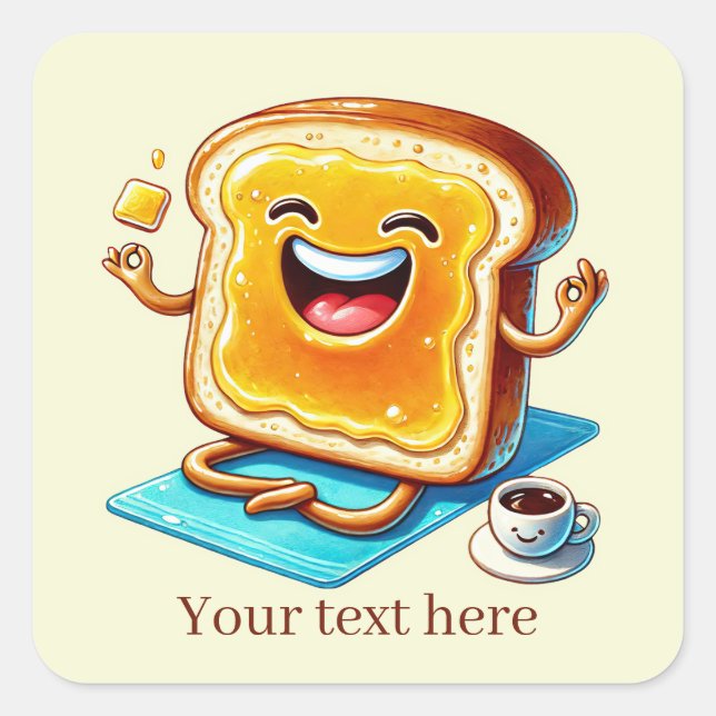 Funny Breakfast Toast Text hinzufügen Quadratischer Aufkleber (Vorderseite)