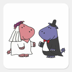 Funny Briand Groom Wedding Cartoon Quadratischer Aufkleber