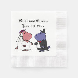 Funny Bride Groom Hippo Wedding Cartoon Serviette