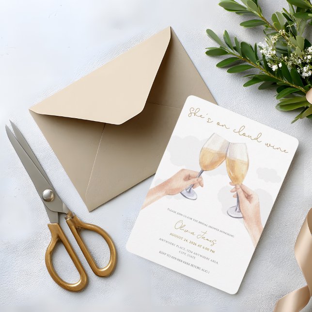 Funny, bride on cloud wine bridal shower einladung (Von Creator hochgeladen)