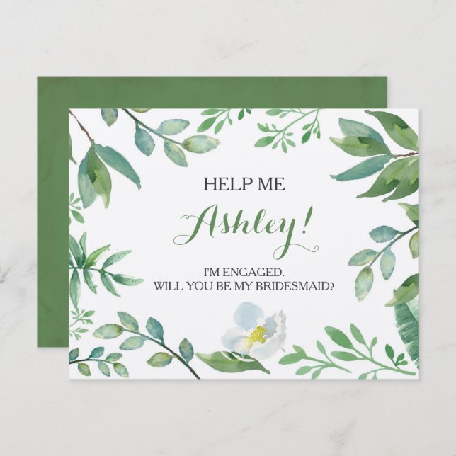 Funny BRIDESMAID PROPOSAL card, Greenerie Einladung (Vorne/Hinten)