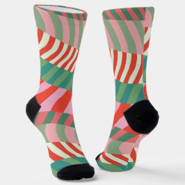 Funny Bright Weihnachten Retro Red Green Strips Socken