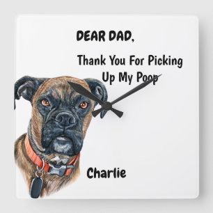 Funny Brindle Boxer Dog Vater Watercolor Cappella  Quadratische Wanduhr