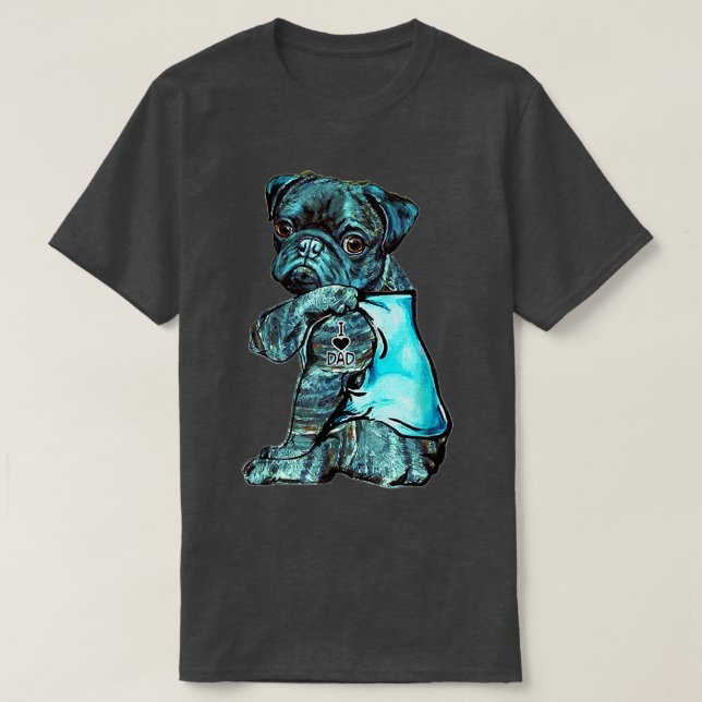 Funny Brindle Mops Hund I Liebe Vater Tattoo Brind T-Shirt (Design vorne)
