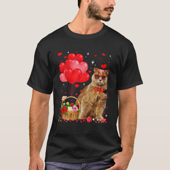 Funny British Longhair Cat Heart Valentine Cat Lov T-Shirt (Vorderseite)