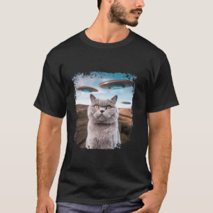 Funny British Shorthair Cat Selfie mit Alien UFOs T-Shirt