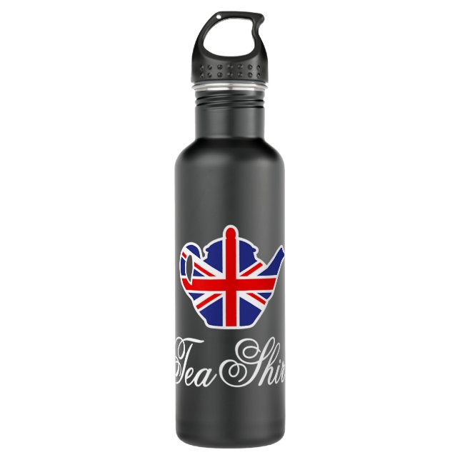 Funny British Tee Shirt UK Teapot Union Jack Flag Edelstahlflasche (Vorderseite)