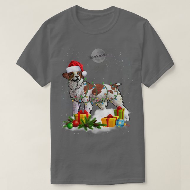 Funny Brittany Spaniel Dog Weihnachtslicht Weihnac T-Shirt (Design vorne)