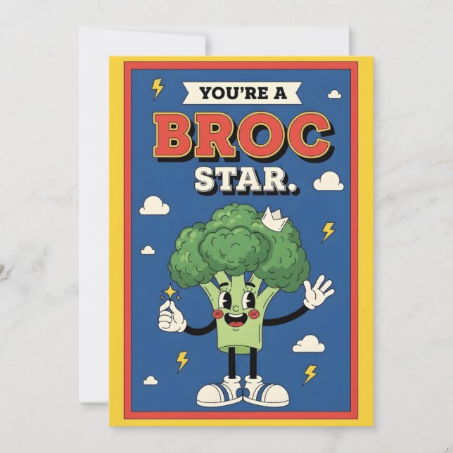 funny broccoli pun You’re a Broc Star food Dankeskarte (Vorderseite)