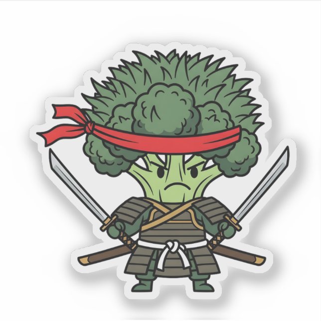 Funny Broccoli Samurai Warrior Japanese Art Illust Aufkleber (Vorderseite)