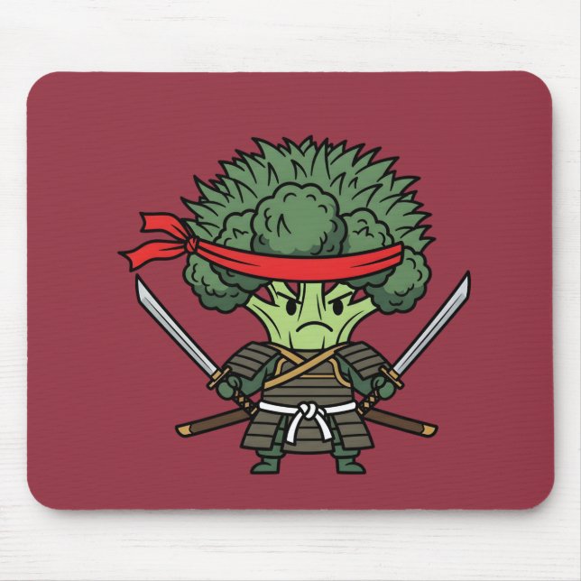 Funny Broccoli Samurai Warrior Japanese Art Illust Mousepad (Vorne)