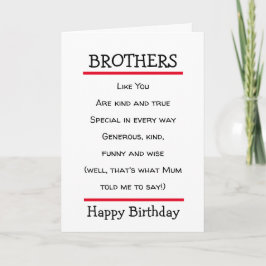 Funny Brothers Cheeky Gedicht Birthday Card Karte