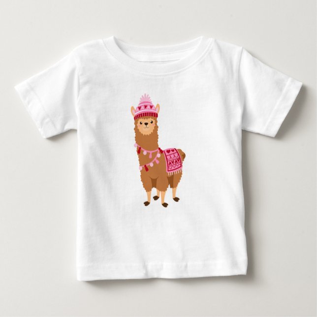 Funny Brown Pink Valentine's Day Llamas T - Shirt (Vorderseite)