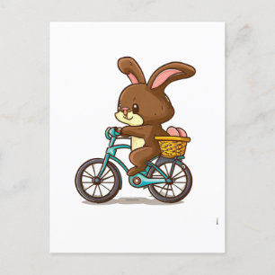 Funny Brown Rabbit Riding Bicycle Cartoon Postkarte