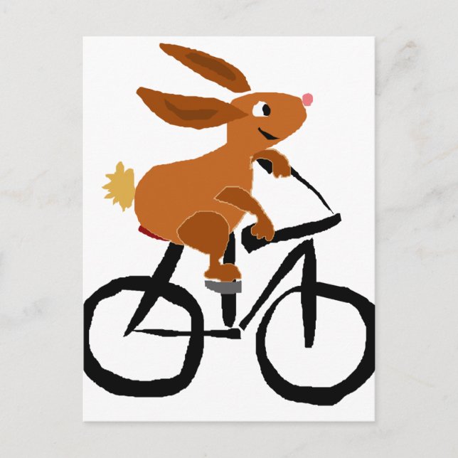 Funny Brown Rabbit Riding Bicycle Postkarte (Vorderseite)
