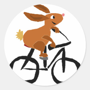 Funny Brown Rabbit Riding Bicycle Runder Aufkleber