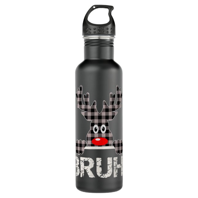 Funny Bruh Buffalo Kariert Reindeer Edelstahlflasche (Vorderseite)