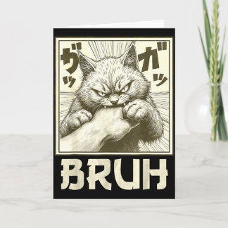 Funny Bruh Cat Bite Graphic Tee Japanese Anime Cat Karte