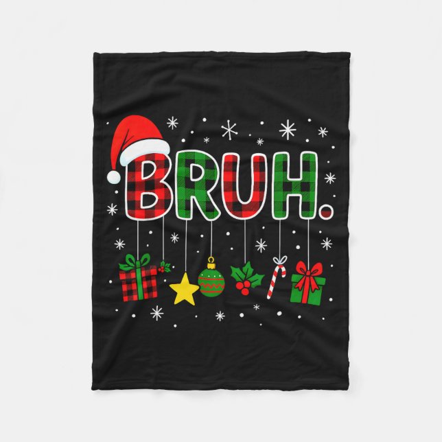 Funny Bruh Red Green Plaid Christmas Pajamas Teens Fleecedecke (Vorderseite)