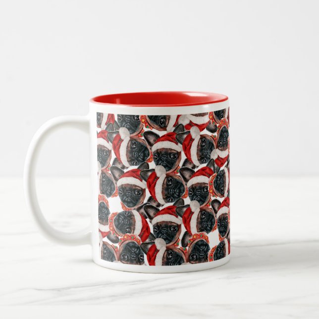 Funny Brussels Griffon Christmas Pattern Zweifarbige Tasse (Links)