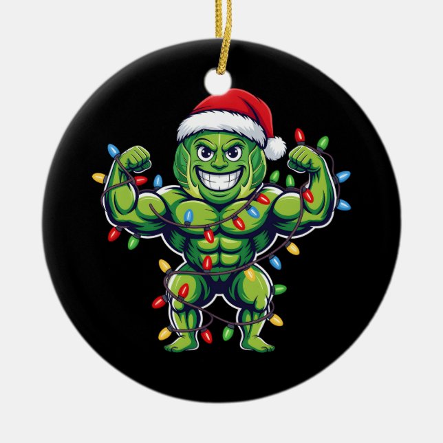 Funny Brussels Sprout Lifting Christmas Gym Lover Keramik Ornament (Vorne)