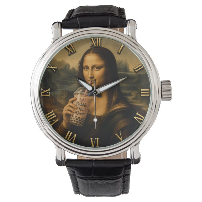 Funny Bubble Tea Mona Lisa  Armbanduhr (Vorderseite)