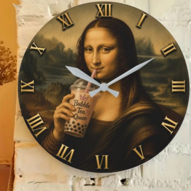 Funny Bubble Tea Mona Lisa  Große Wanduhr (Von Creator hochgeladen)