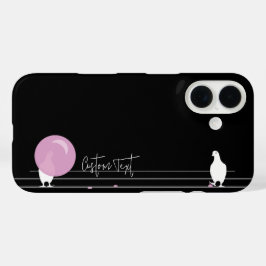 Funny Bubblegum Birds on a Wire Black iPhone 16 Hülle