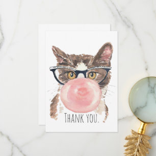 Funny Bubblegum Cat Dankeskarte