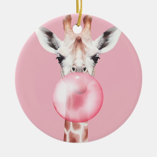 Funny Bubblegum Giraffe Keramik Ornament (Vorne)
