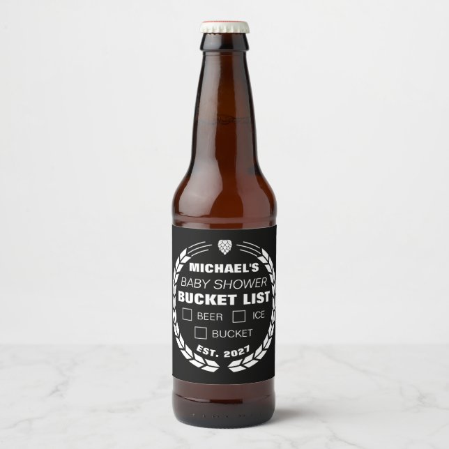 Funny Bucket List Aufkleber, Babydusche Bierflaschenetikett (Vorderseite)
