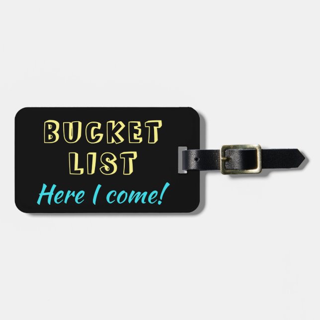 Funny Bucket List hier Gepäckanhänger (Vorderseite horizontal)
