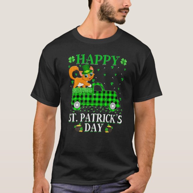 Funny Buffalo Kariert Green Truck Cat St Patrick s T-Shirt (Vorderseite)