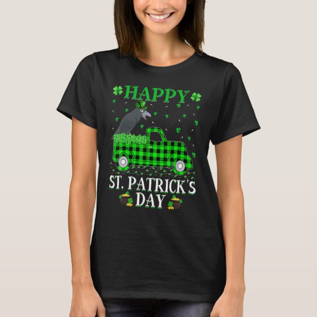 Funny Buffalo Kariert Green Truck Crow Bird St Pat T-Shirt (Vorderseite)
