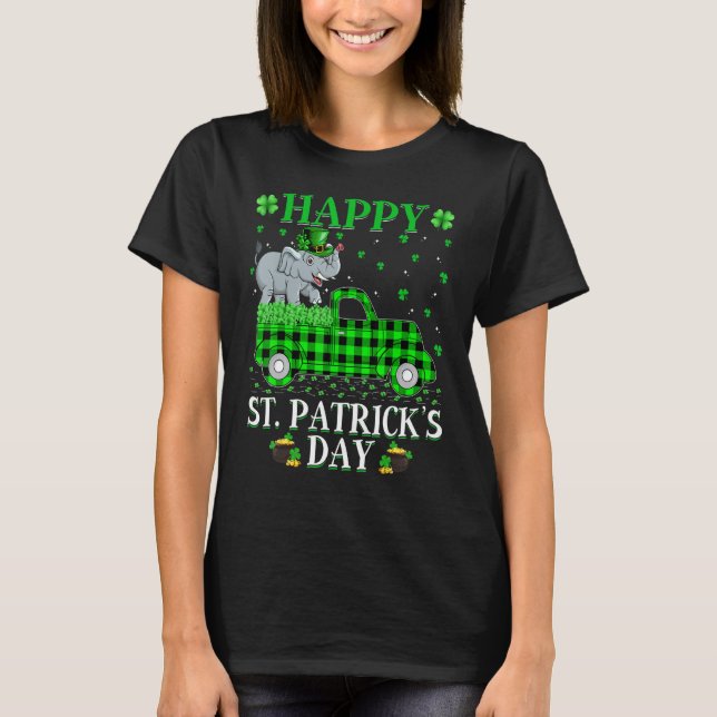 Funny Buffalo Kariert Green Truck Elephant St Patr T-Shirt (Vorderseite)