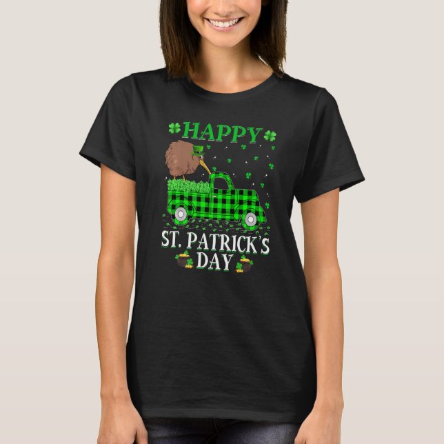 Funny Buffalo Kariert Green Truck Kiwi Bird St Pat T-Shirt (Vorderseite)